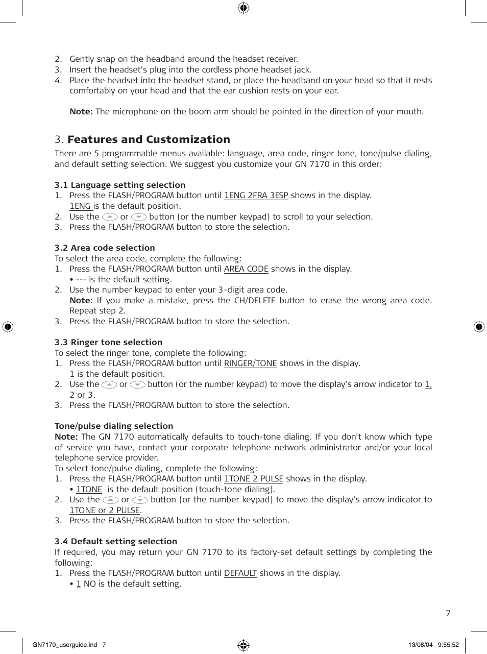 Features and customization | GN Netcom GN7170 User Manual | Page 7 / 18