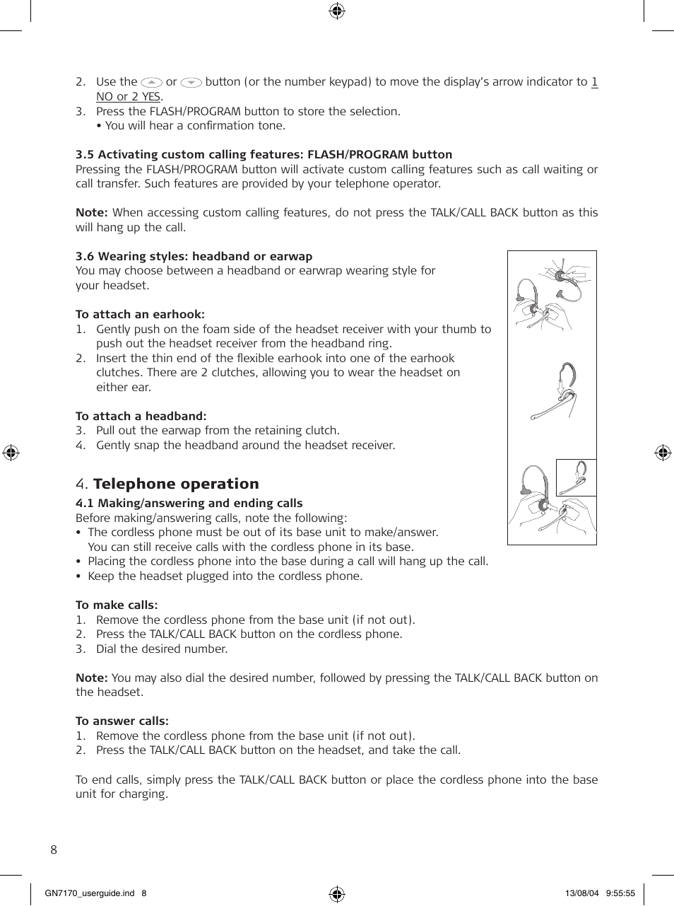 Telephone operation | GN Netcom GN7170 User Manual | Page 8 / 18