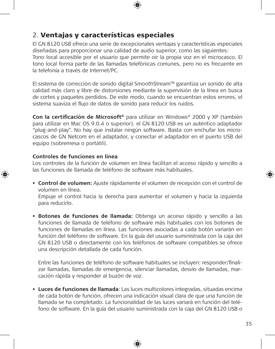 Ventajas y características especiales | GN Netcom GN 8120 User Manual | Page 35 / 103