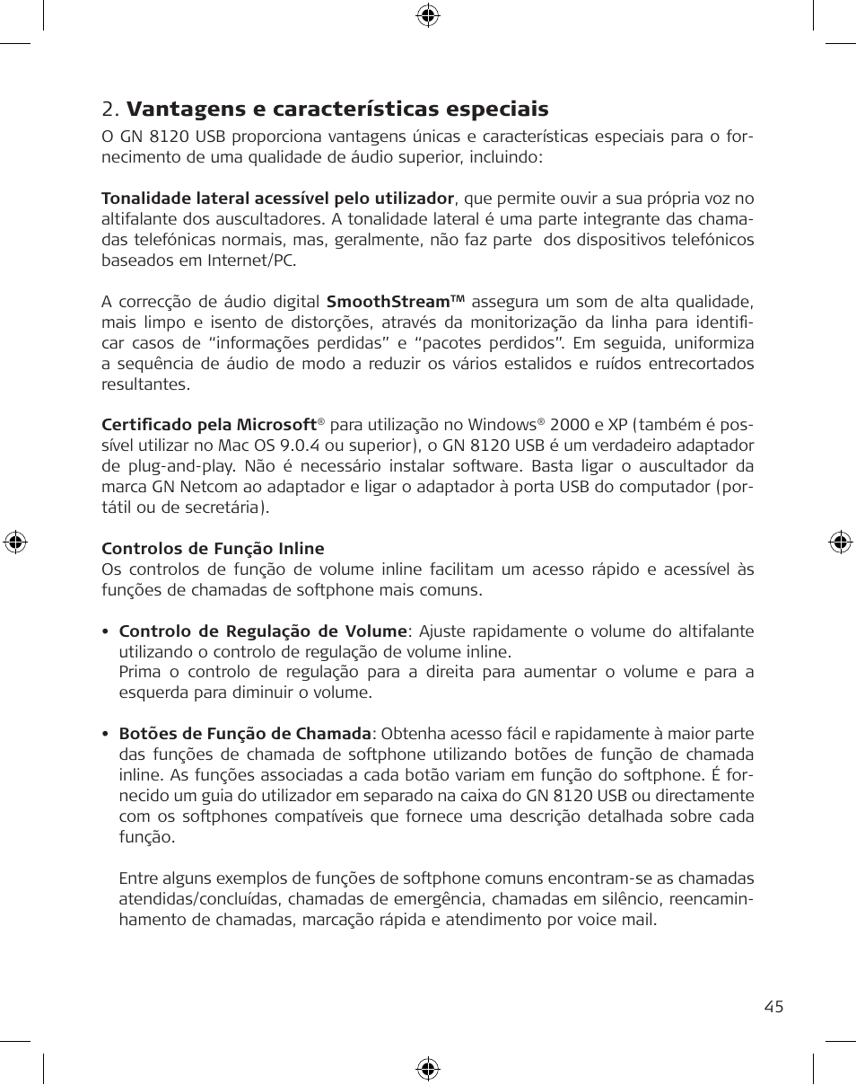 Vantagens e características especiais | GN Netcom GN 8120 User Manual | Page 45 / 103