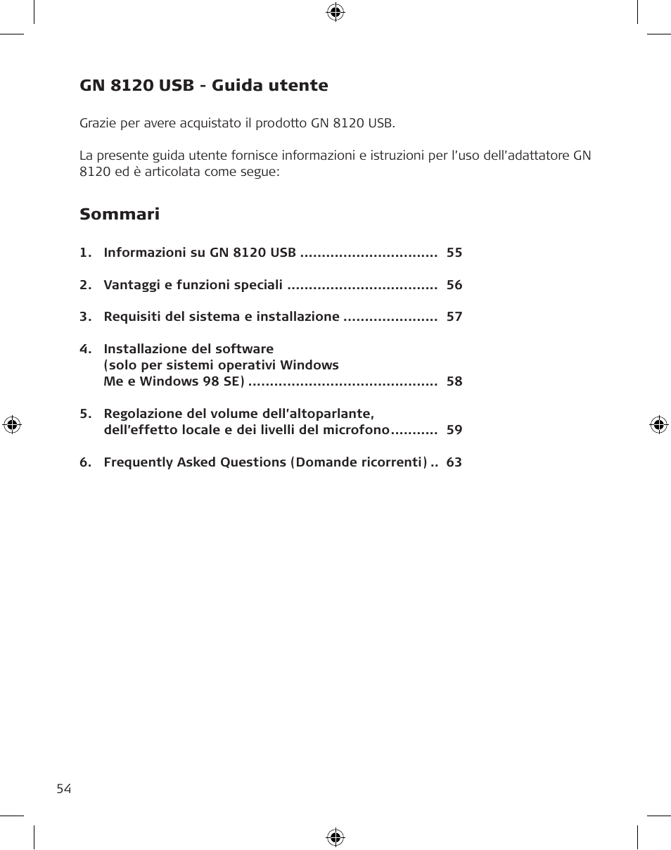 Gn 8120 usb - guida utente, Sommari | GN Netcom GN 8120 User Manual | Page 54 / 103