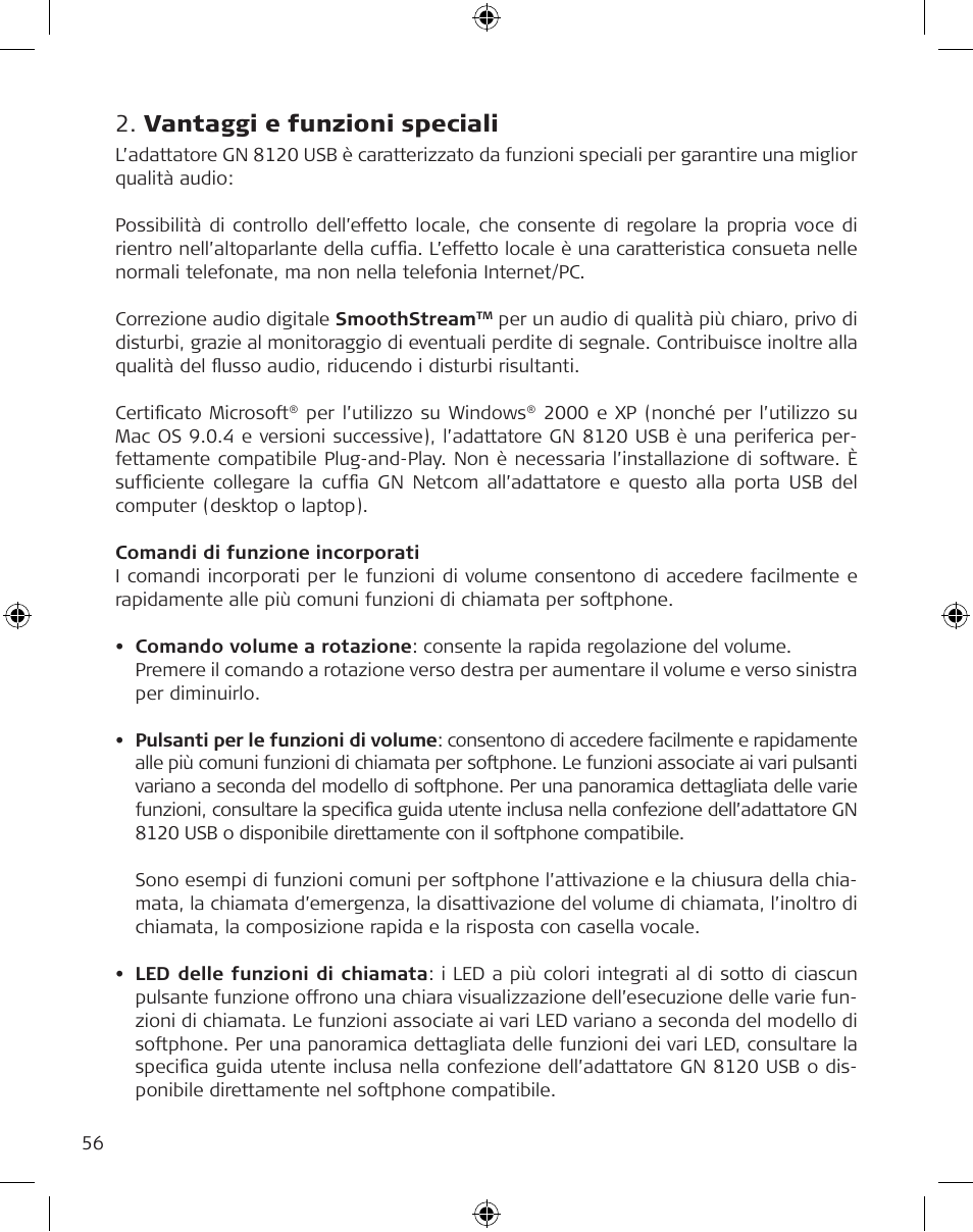 Vantaggi e funzioni speciali | GN Netcom GN 8120 User Manual | Page 56 / 103