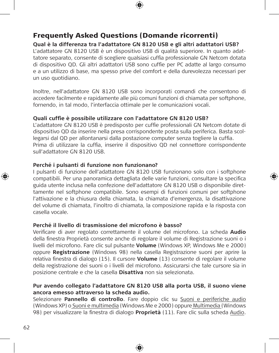 Frequently asked questions (domande ricorrenti) | GN Netcom GN 8120 User Manual | Page 62 / 103