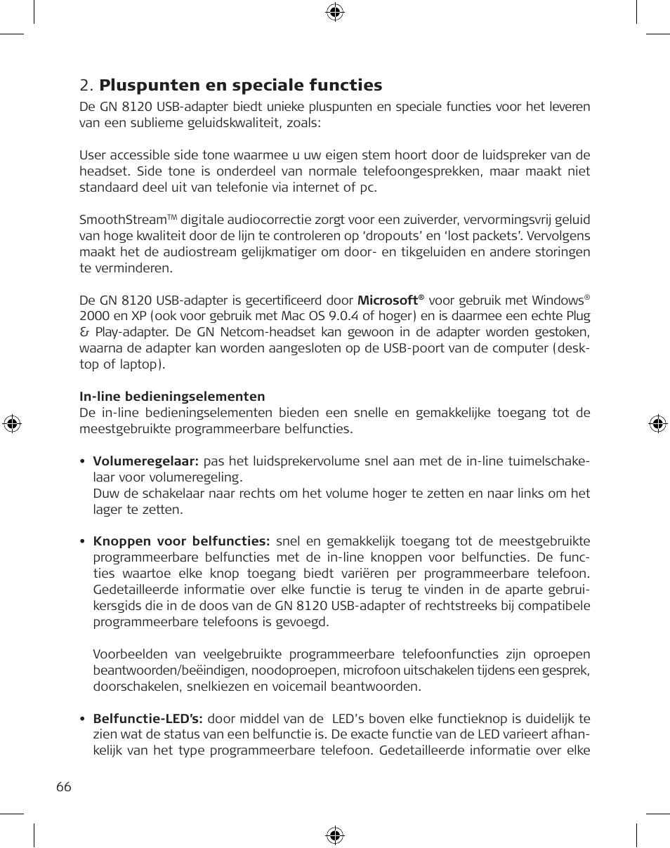 Pluspunten en speciale functies | GN Netcom GN 8120 User Manual | Page 66 / 103
