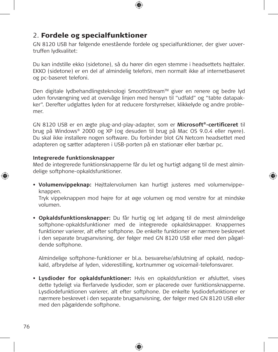 Fordele og specialfunktioner | GN Netcom GN 8120 User Manual | Page 76 / 103