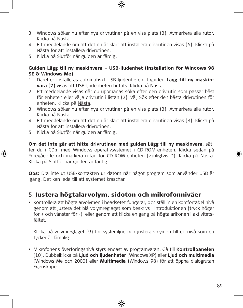 Justera högtalarvolym, sidoton och mikrofonnivåer | GN Netcom GN 8120 User Manual | Page 89 / 103