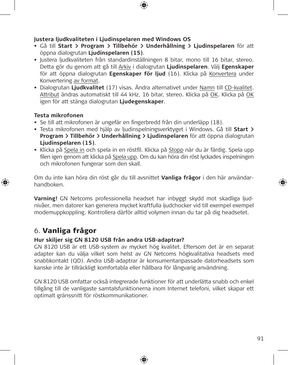 Vanliga frågor | GN Netcom GN 8120 User Manual | Page 91 / 103