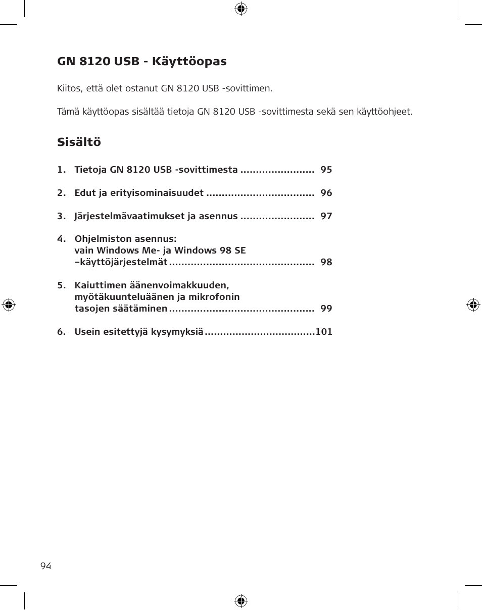 Gn 8120 usb - käyttöopas, Sisältö | GN Netcom GN 8120 User Manual | Page 94 / 103