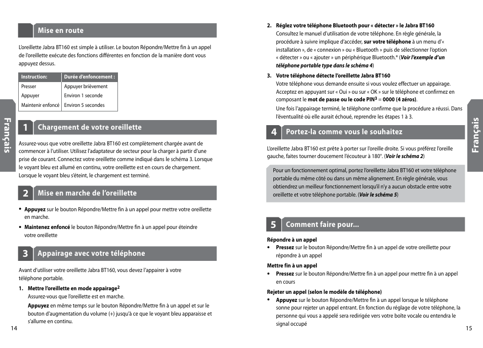 Fr an ça is | GN Netcom Jabra BT160 User Manual | Page 10 / 63