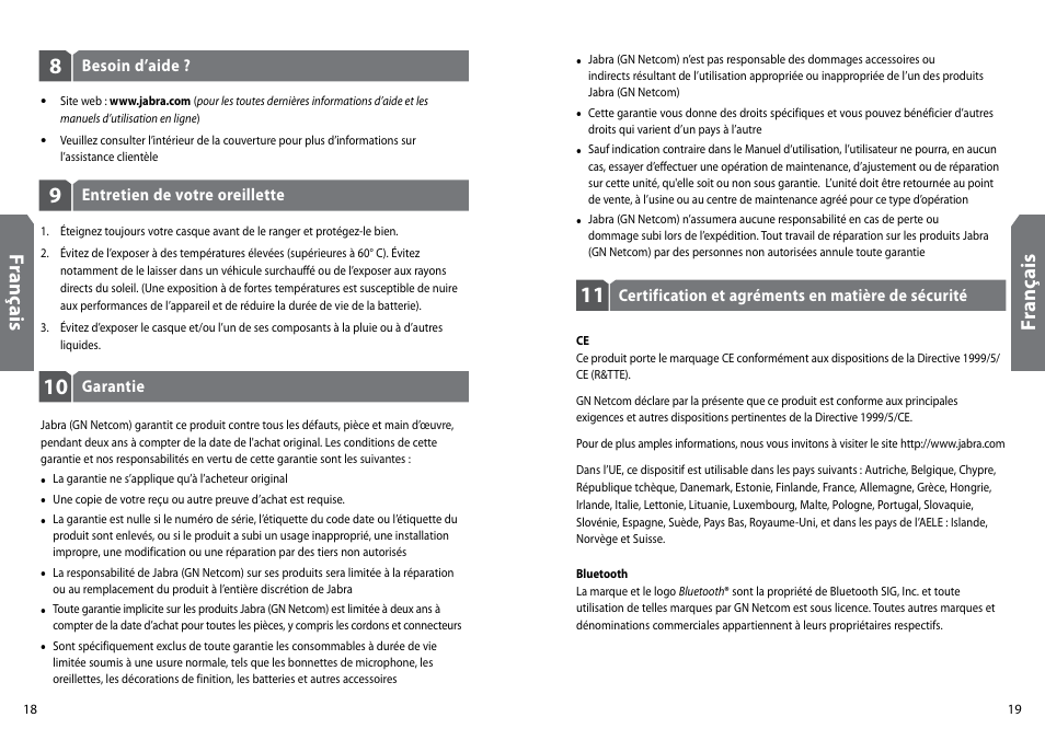 Fr an ça is | GN Netcom Jabra BT160 User Manual | Page 12 / 63