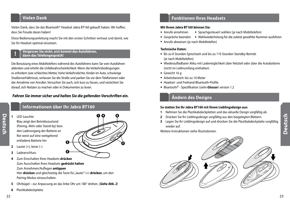Deu ts ch | GN Netcom Jabra BT160 User Manual | Page 14 / 63