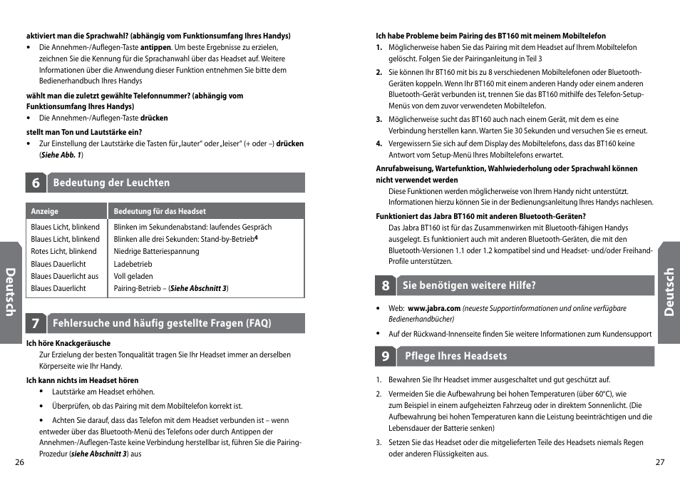 Deu ts ch | GN Netcom Jabra BT160 User Manual | Page 16 / 63