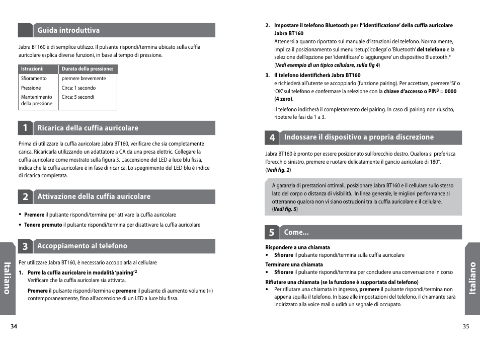 Ita lia no, It al ia no | GN Netcom Jabra BT160 User Manual | Page 20 / 63