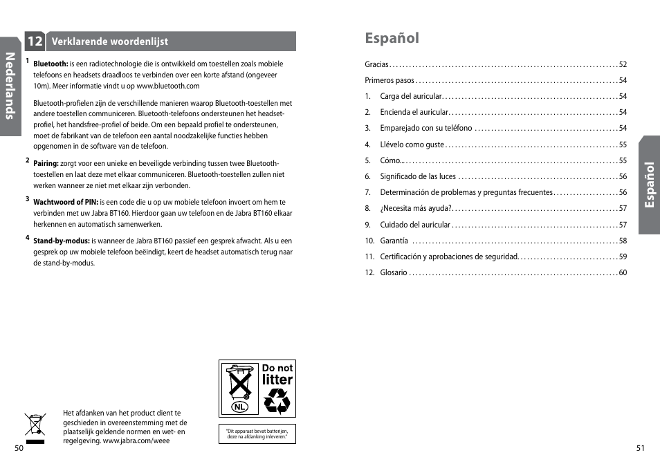 Español, Ned er la nd s, Es pa ño l | GN Netcom Jabra BT160 User Manual | Page 28 / 63