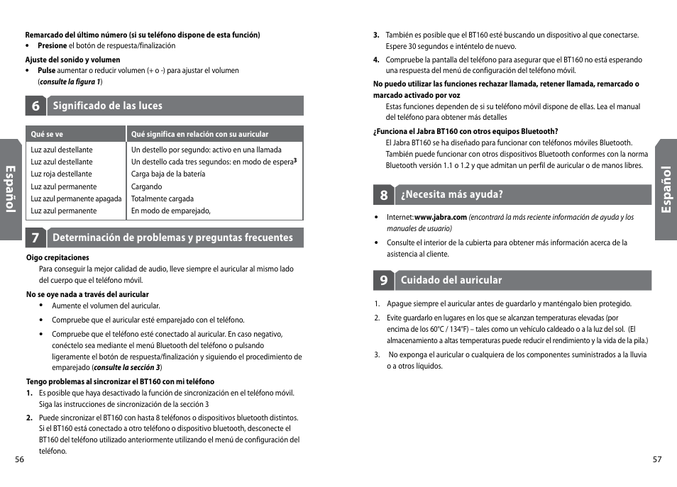 Es pa ño l | GN Netcom Jabra BT160 User Manual | Page 31 / 63