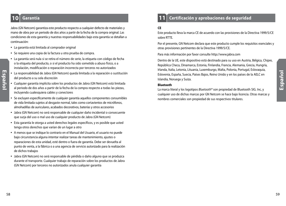 Es pa ño l | GN Netcom Jabra BT160 User Manual | Page 32 / 63