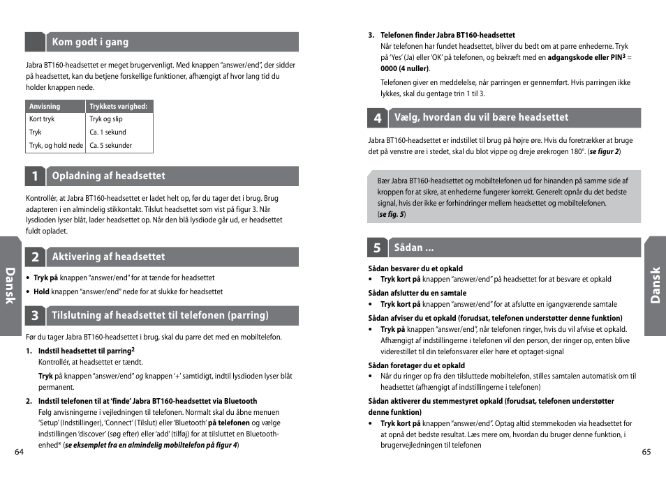 Dan sk | GN Netcom Jabra BT160 User Manual | Page 35 / 63