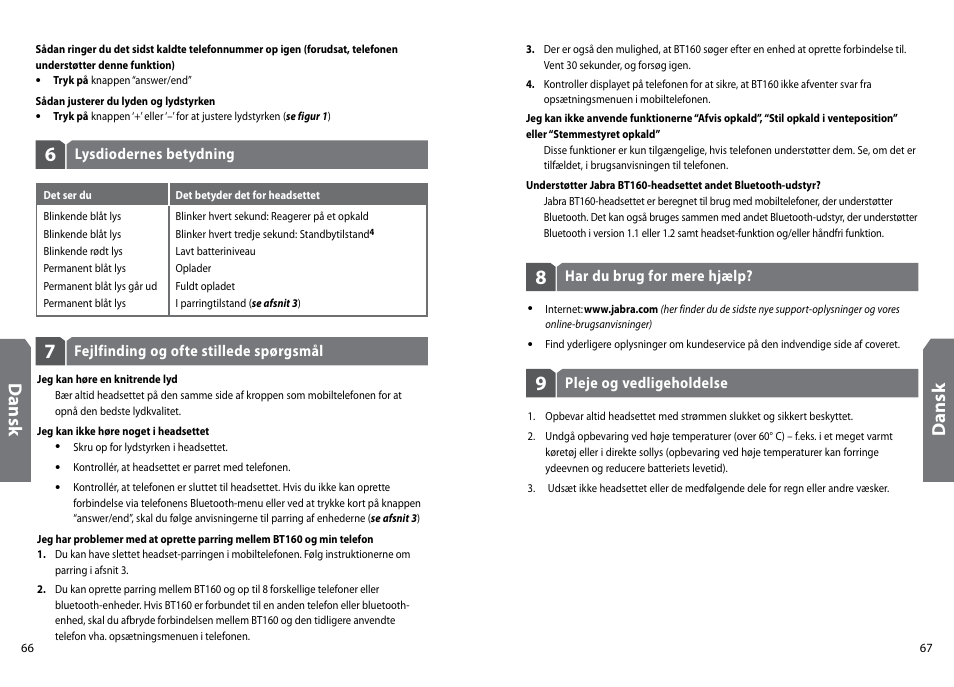 Dan sk | GN Netcom Jabra BT160 User Manual | Page 36 / 63