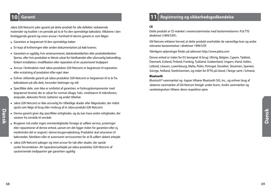 Dan sk | GN Netcom Jabra BT160 User Manual | Page 37 / 63