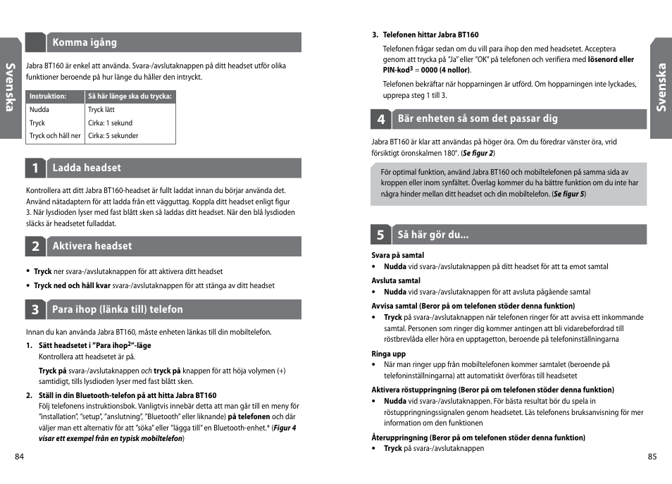 Sv en sk a | GN Netcom Jabra BT160 User Manual | Page 45 / 63