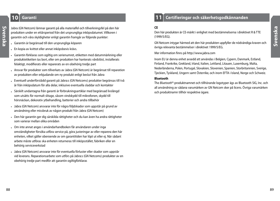 Sv en sk a | GN Netcom Jabra BT160 User Manual | Page 47 / 63