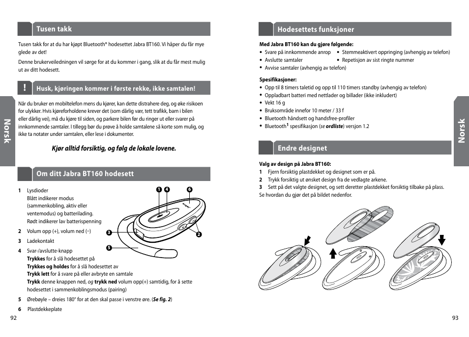 Nor sk | GN Netcom Jabra BT160 User Manual | Page 49 / 63
