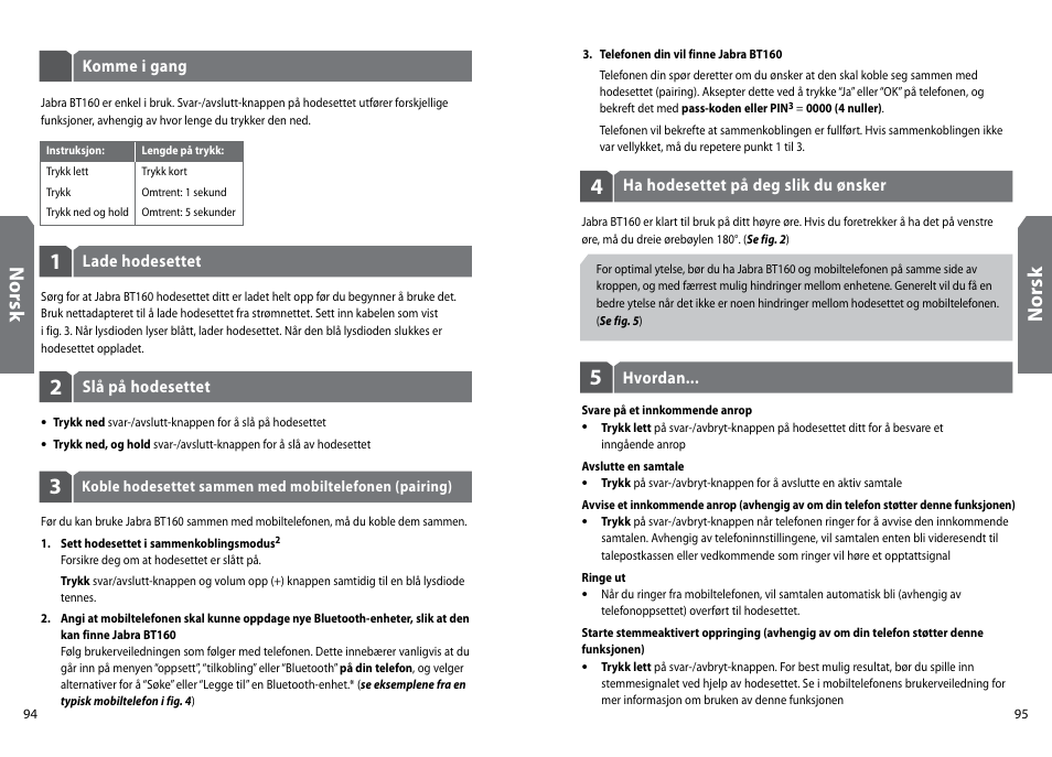 Nor sk | GN Netcom Jabra BT160 User Manual | Page 50 / 63