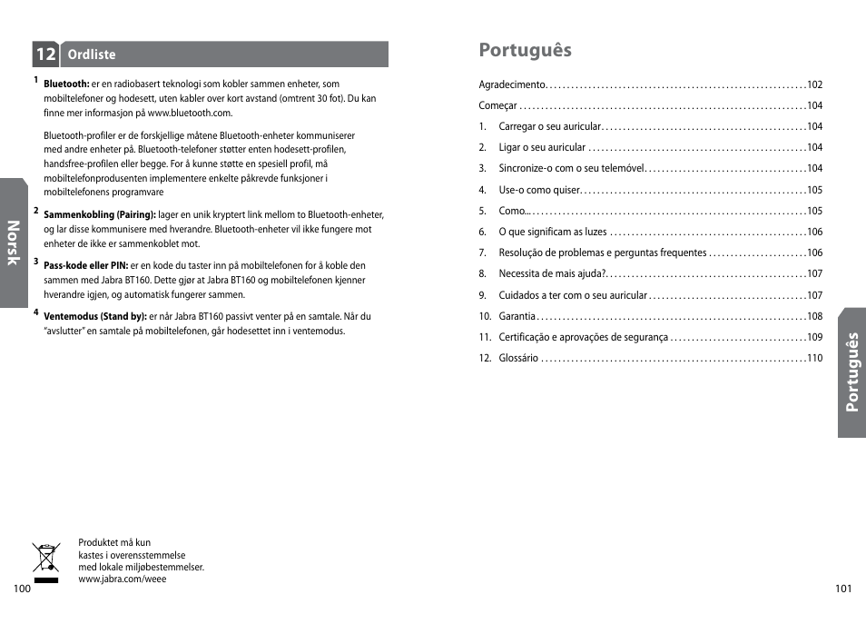Português, Nor sk, Po rt ug uê s | GN Netcom Jabra BT160 User Manual | Page 53 / 63