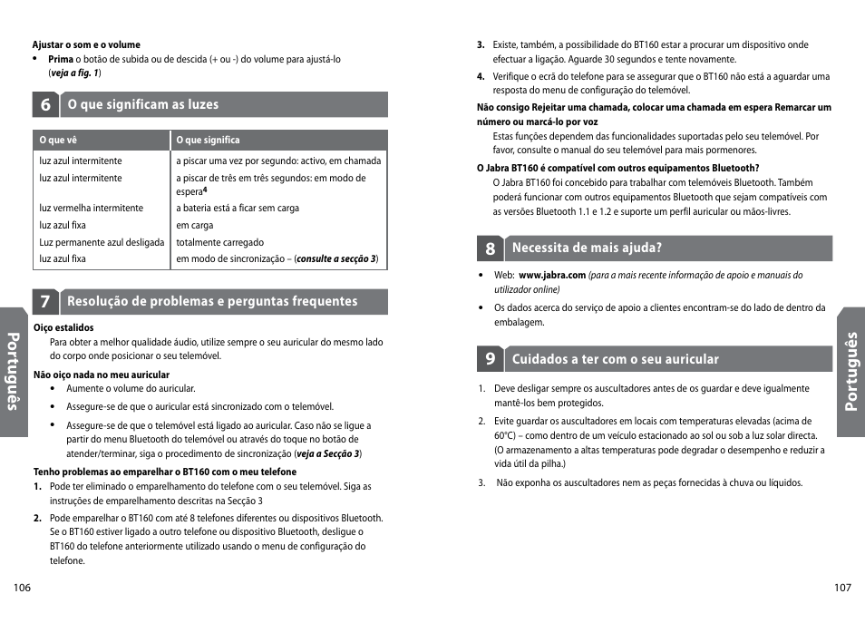 Po rtu gu ês, Po rt ug uê s | GN Netcom Jabra BT160 User Manual | Page 56 / 63