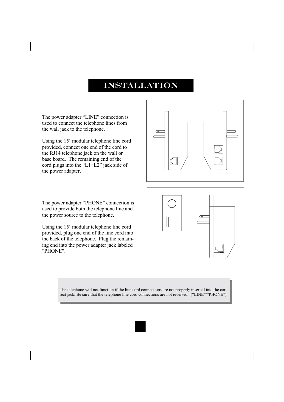 Power adapter “line” connection, Power adapter “phone” connection, 120v ac power | Important | GN Netcom 9000MWD User Manual | Page 19 / 35