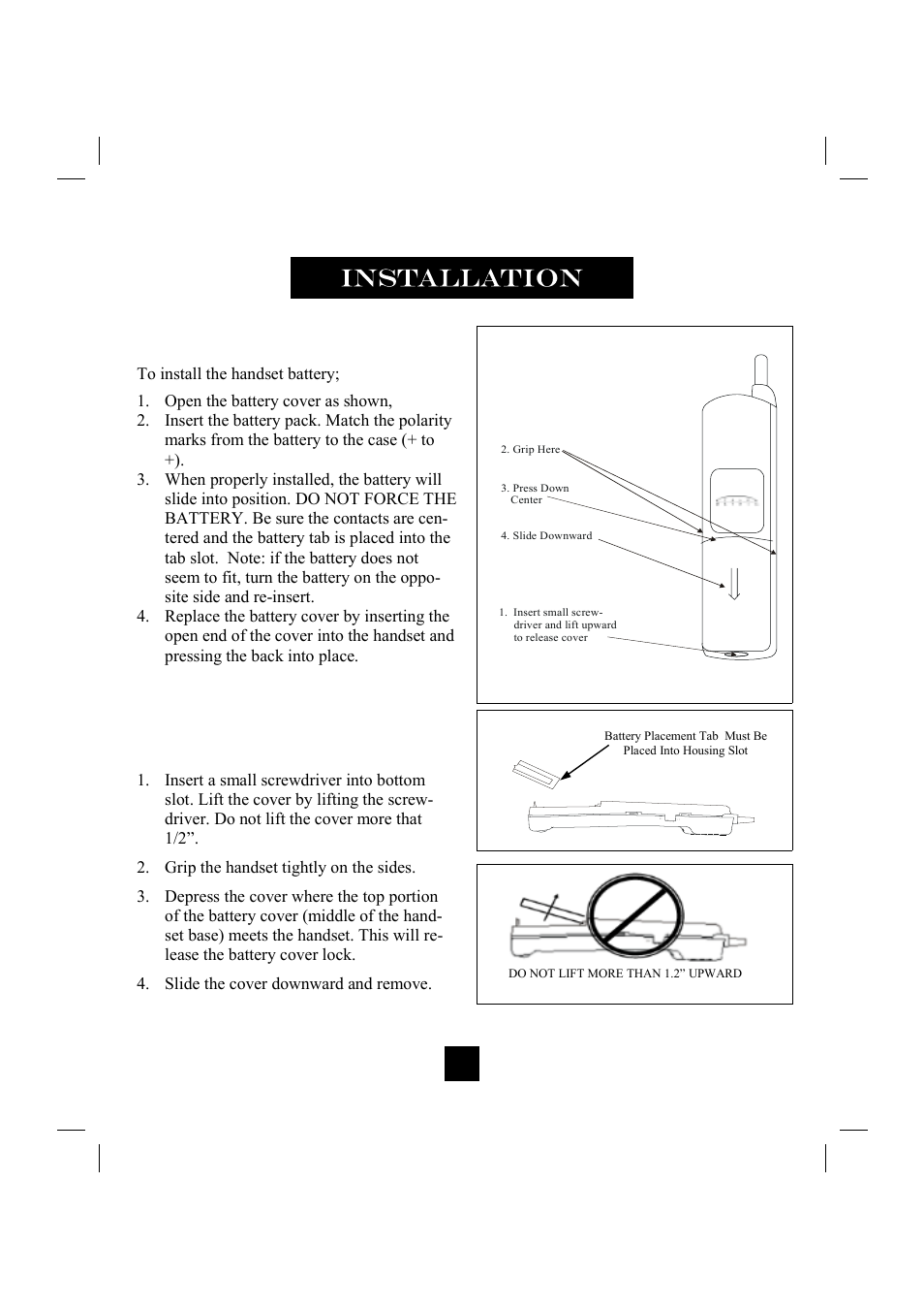 Install the handset battery, Removing the handset battery and battery cover | GN Netcom 9000MWD User Manual | Page 20 / 35