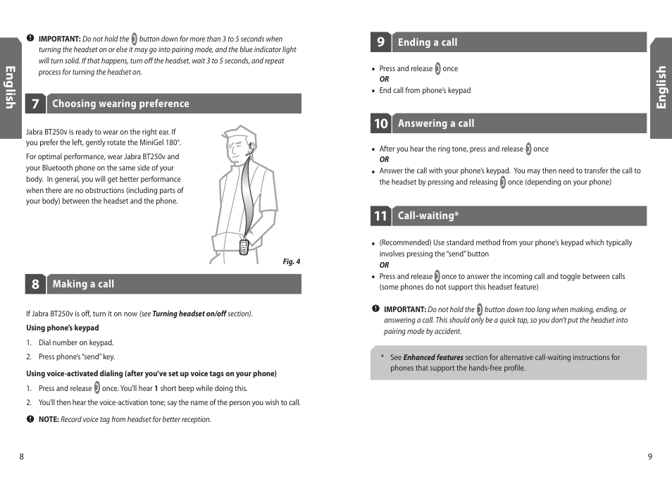 En g lis h | GN Netcom BT250v User Manual | Page 5 / 9