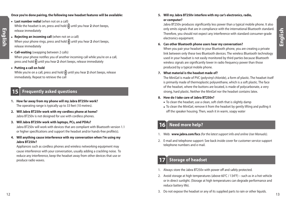 En g lis h | GN Netcom BT250v User Manual | Page 7 / 9