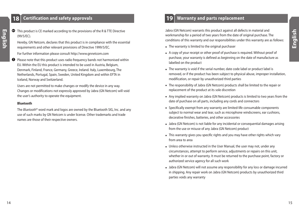 En g lis h | GN Netcom BT250v User Manual | Page 8 / 9