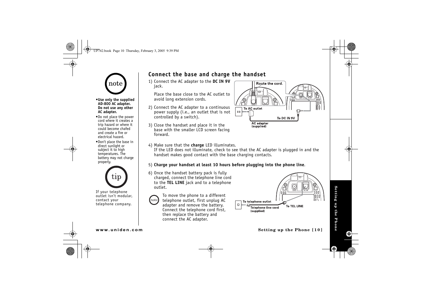 Connect the base and charge the handset | GN Netcom ELT 560 User Manual | Page 11 / 72