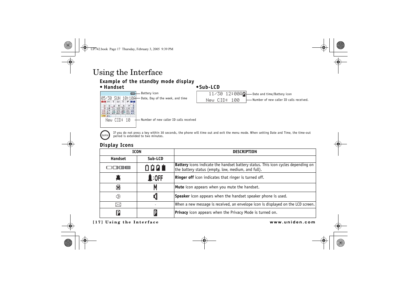 Using the interface, Example of the standby mode display, Display icons | GN Netcom ELT 560 User Manual | Page 18 / 72