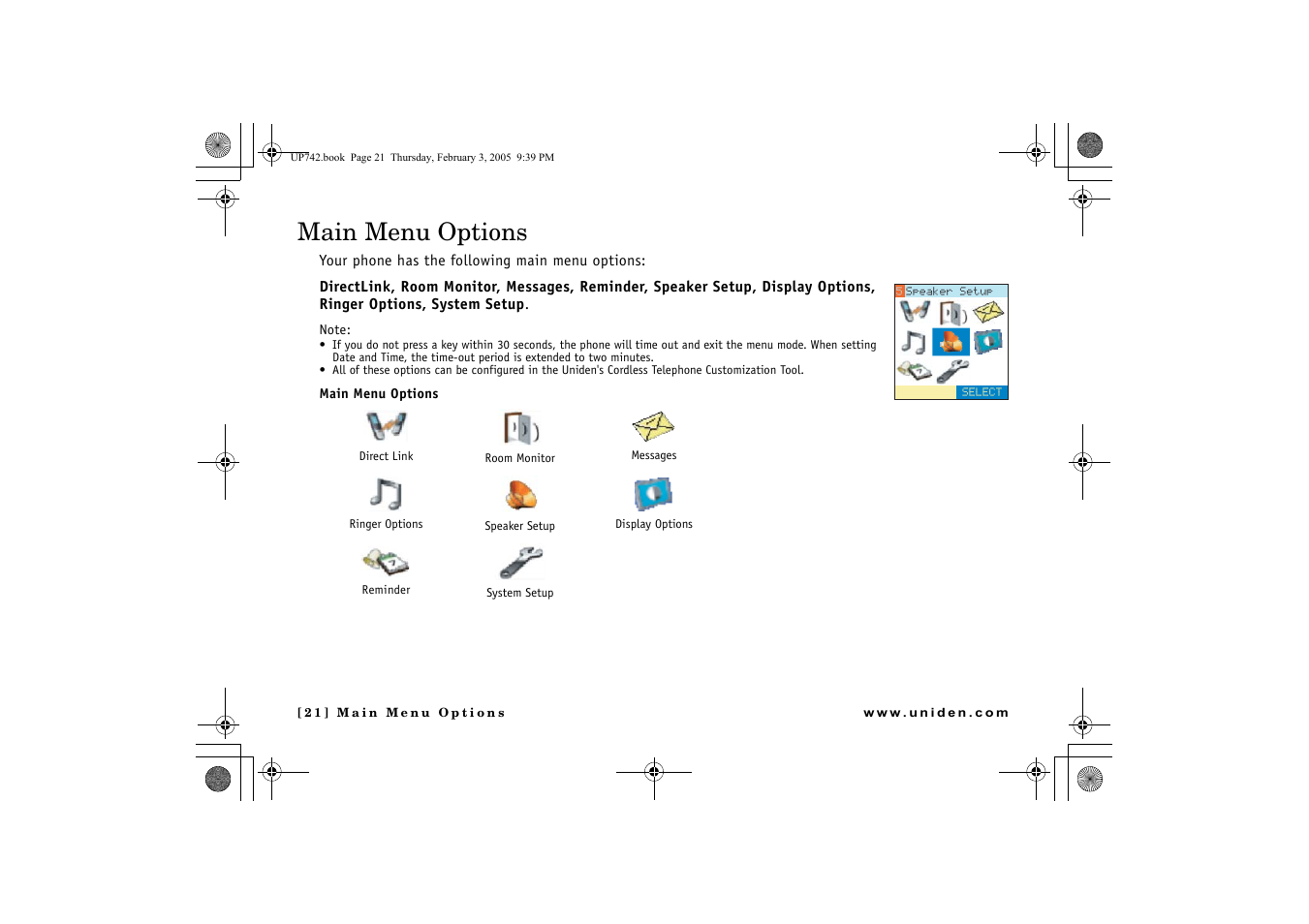 Main menu options | GN Netcom ELT 560 User Manual | Page 22 / 72