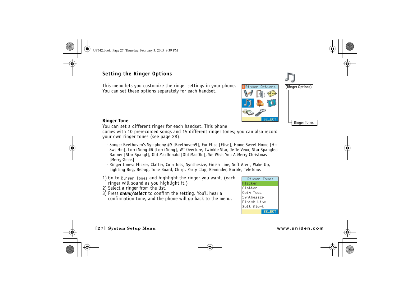 Setting the ringer options | GN Netcom ELT 560 User Manual | Page 28 / 72