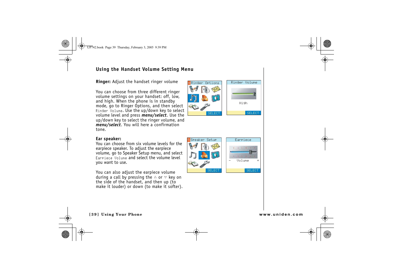 Using the handset volume setting menu, Y (p. 39) | GN Netcom ELT 560 User Manual | Page 40 / 72