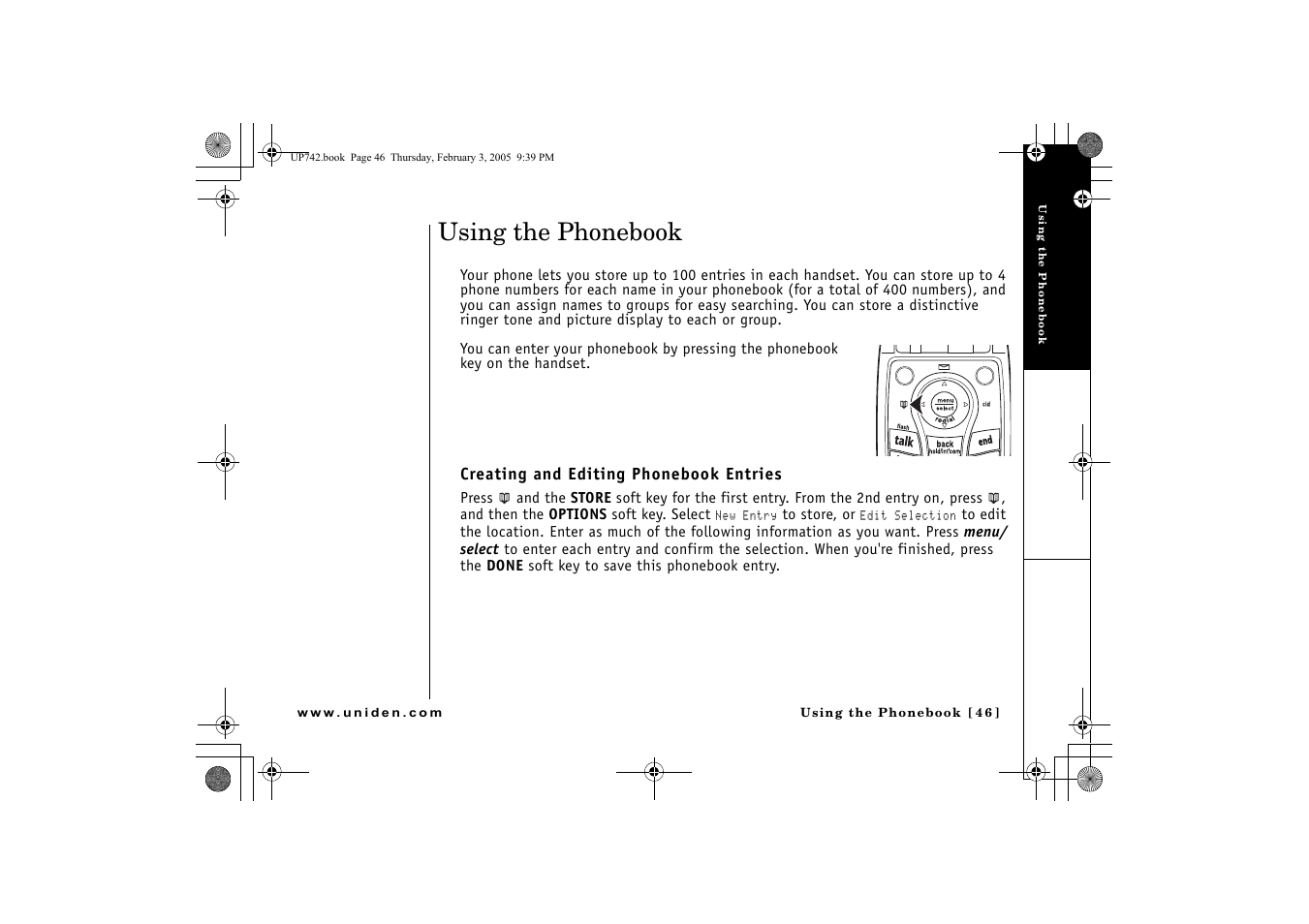 Using the phonebook, Creating and editing phonebook entries | GN Netcom ELT 560 User Manual | Page 47 / 72