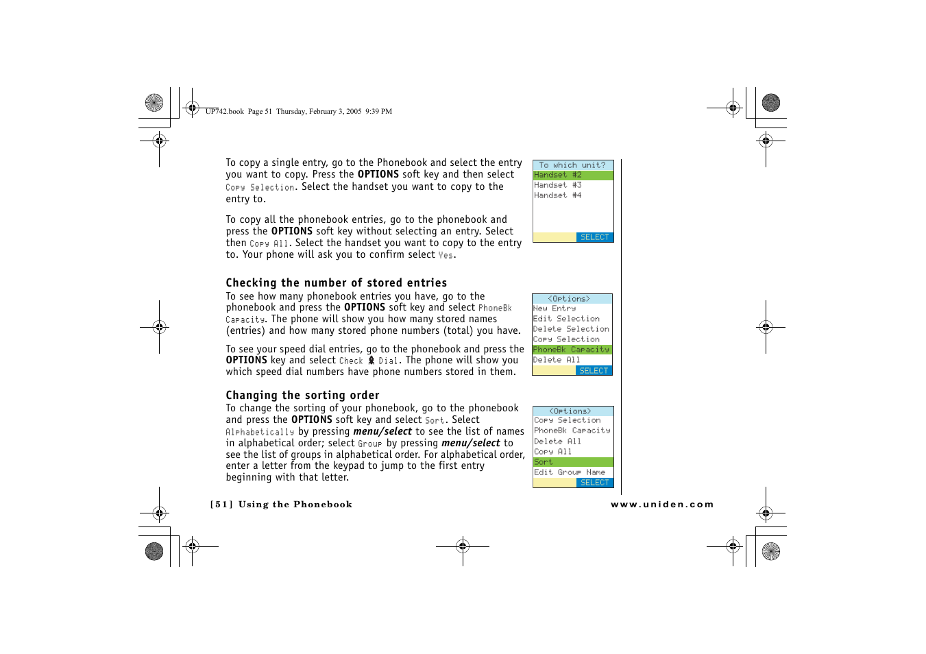 Checking the number of stored entries, Changing the sorting order | GN Netcom ELT 560 User Manual | Page 52 / 72