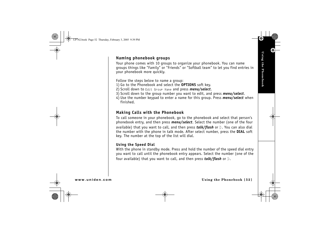 Naming phonebook groups, Making calls with the phonebook | GN Netcom ELT 560 User Manual | Page 53 / 72