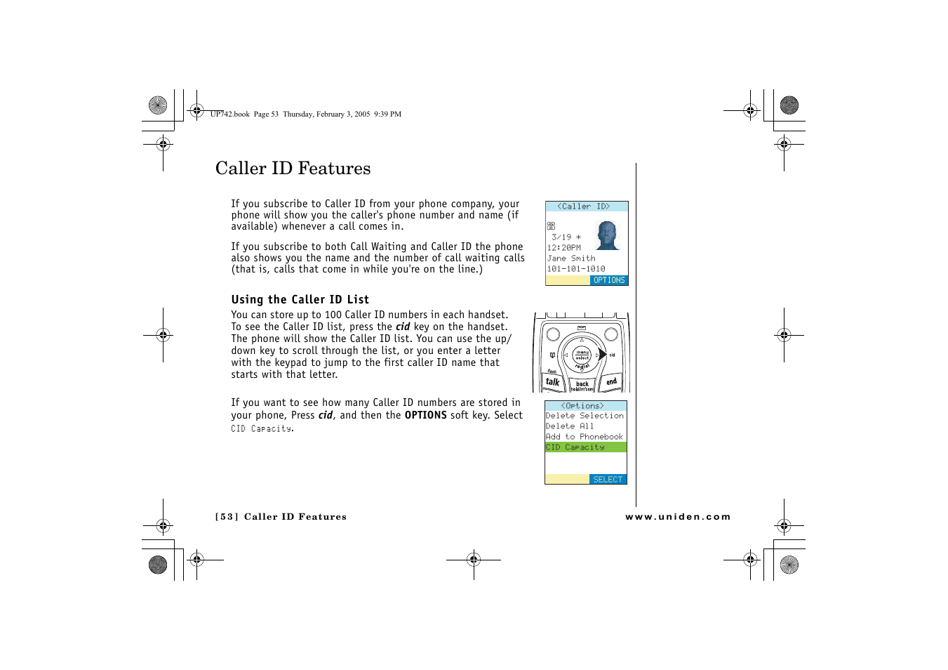Caller id features, Using the caller id list | GN Netcom ELT 560 User Manual | Page 54 / 72