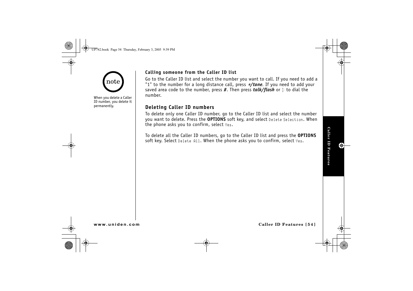 Deleting caller id numbers, P. 54) | GN Netcom ELT 560 User Manual | Page 55 / 72