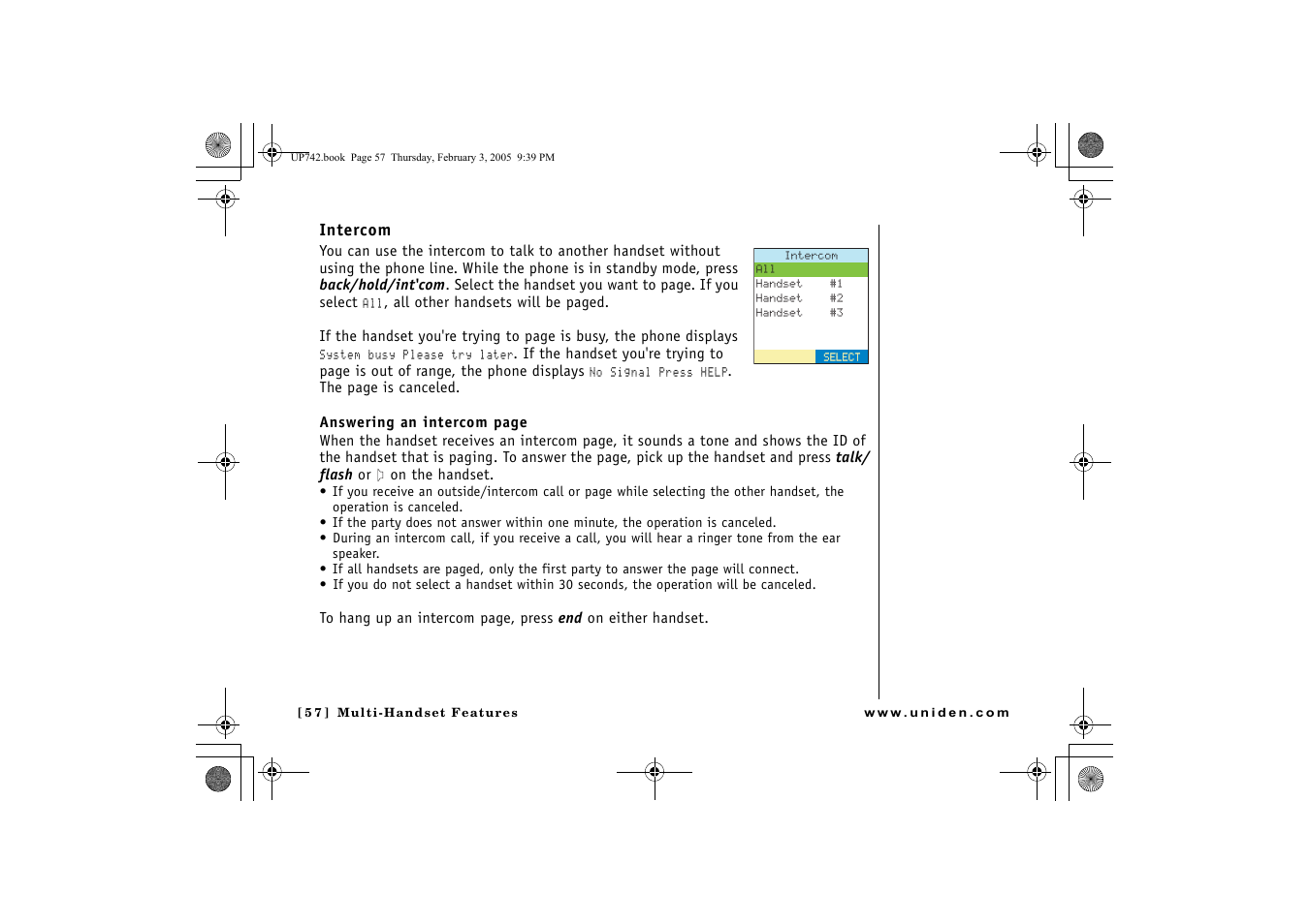 Intercom | GN Netcom ELT 560 User Manual | Page 58 / 72