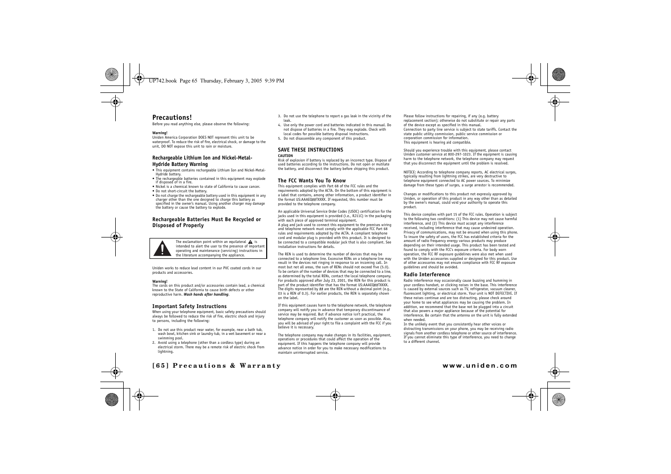 Precautions & warranty, Precautions | GN Netcom ELT 560 User Manual | Page 66 / 72