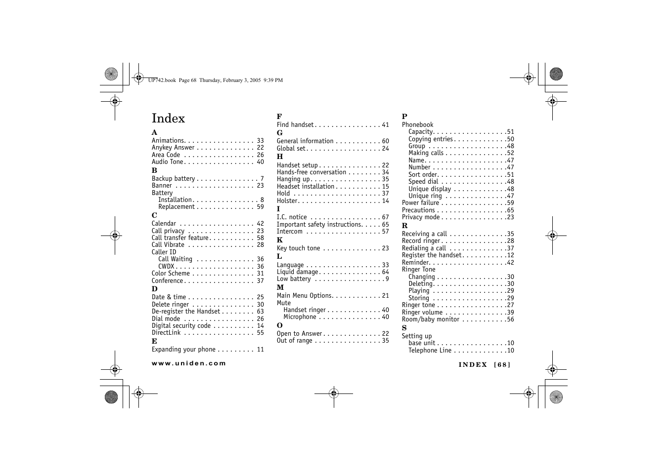 Index | GN Netcom ELT 560 User Manual | Page 69 / 72