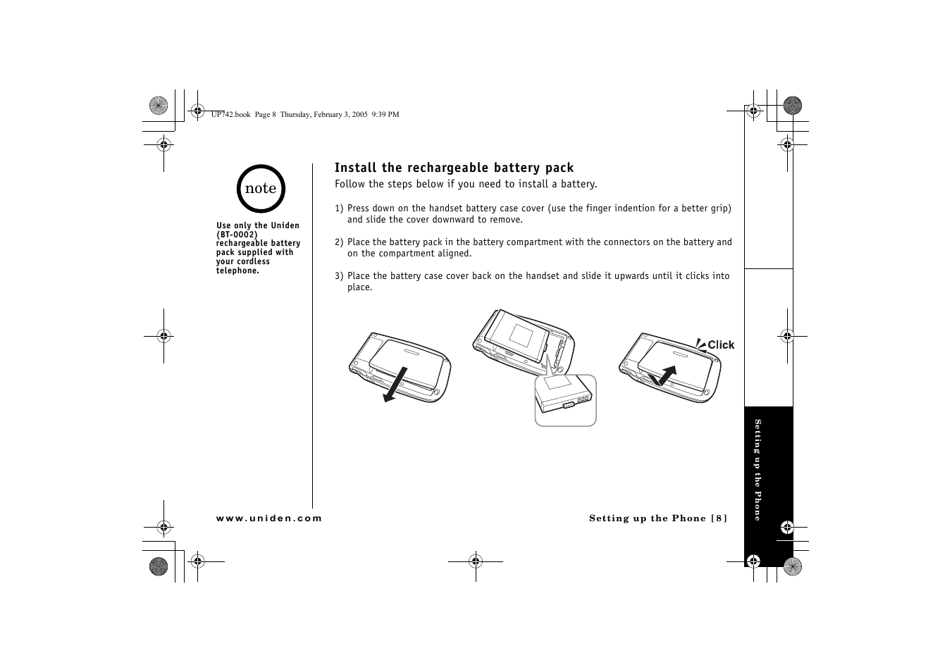 Install the rechargeable battery pack | GN Netcom ELT 560 User Manual | Page 9 / 72