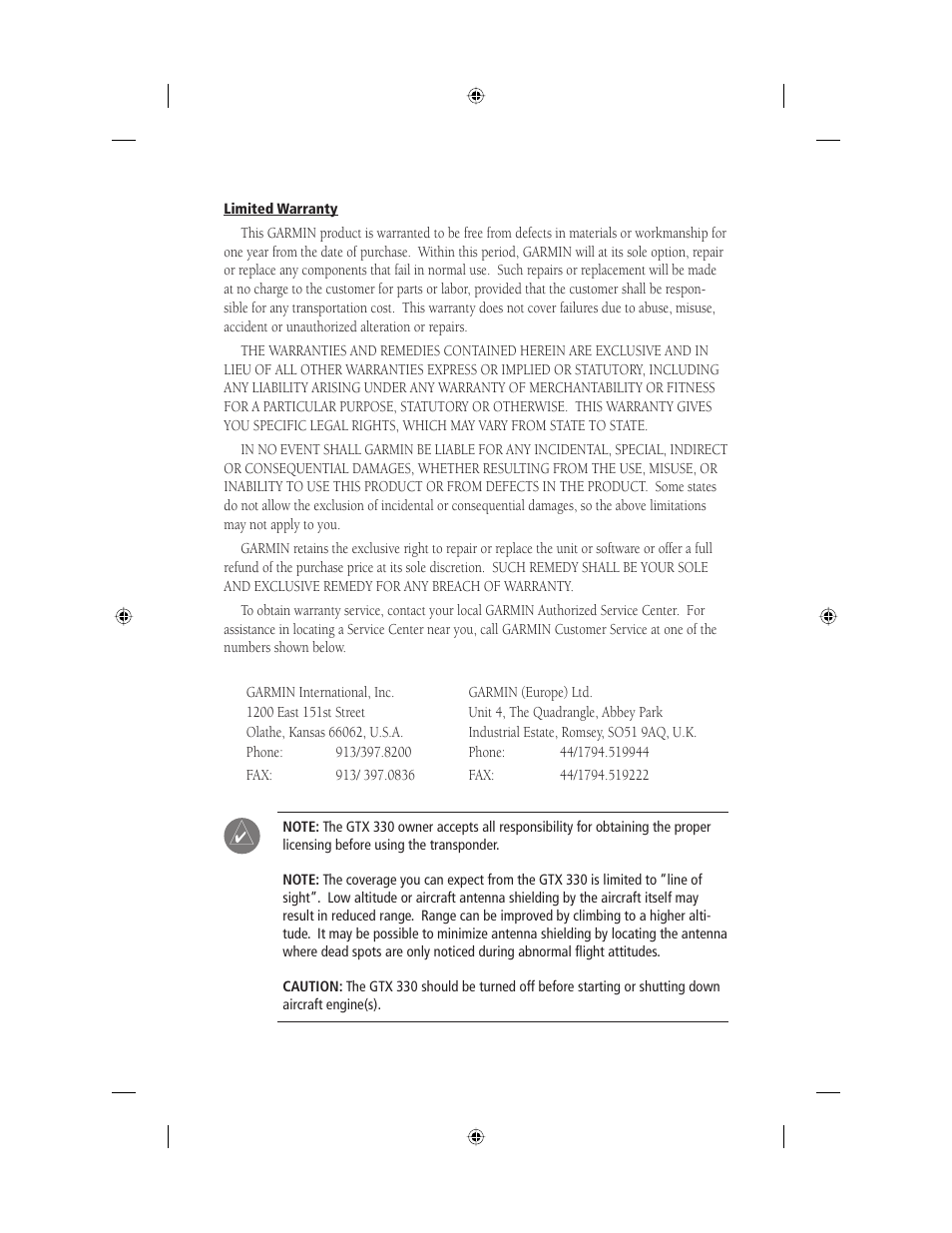 Garmin MODE S TRANSPONDER GTXTM 330 User Manual | Page 3 / 8
