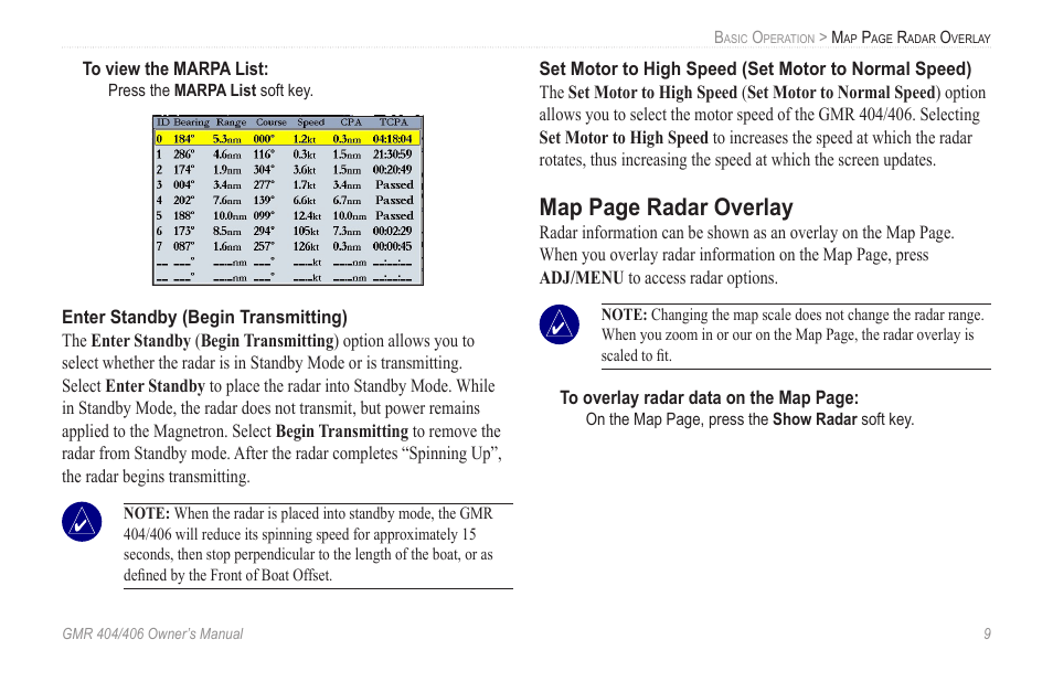Map page radar overlay | Garmin GMR 404 User Manual | Page 15 / 26